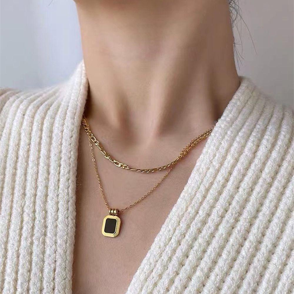 Agustina Kubus Liontin Kalung Minoritas Hip Hop Rantai Geometris Persegi Choker Tembaga Sederhana Gaya Korea Kalung