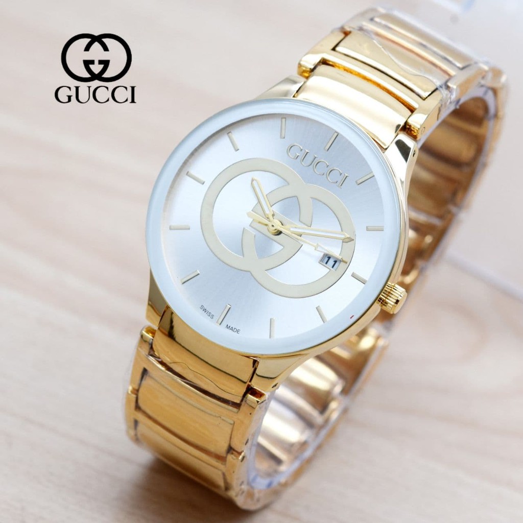 Jam Tangan Wanita Cewek Gucci SK8768 Rantai Gold White
