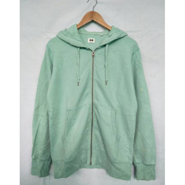 Jaket hoodie uniqlo hijau tosca second original