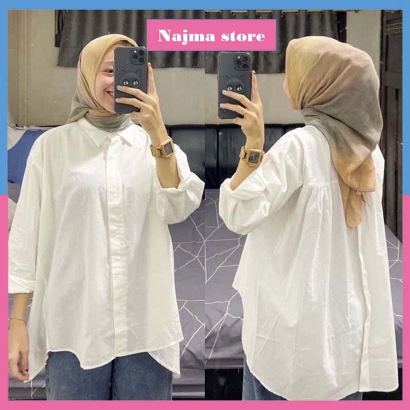 baju blouse atasan kemeja top polos kancing belakang ld 110 fashion muslim wanita daily jumbo big si