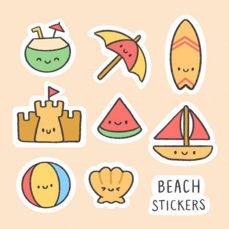 

stiker karakter/stiker motif pantai/beach sticker version