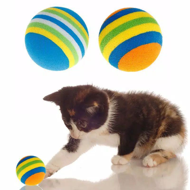 Mainan Kucing Anjing Bentuk Bola Elastis Busa Kitten Puppy Pelangi Rainbow Cat Ball Dog