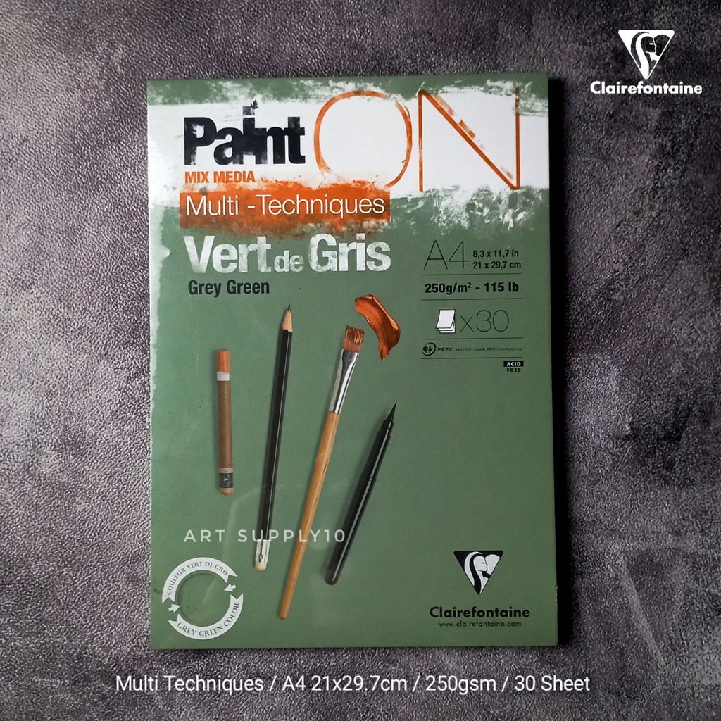 

Kertas Gambar Clairefontaine Paint On A4 Grey Green Multi Techniques