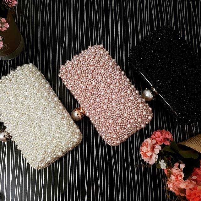 Tas Pesta RACHEL Embellished Pearl Box Clutch