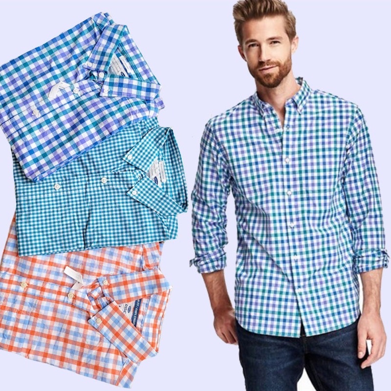 [5motif] OLD NAVY 111 Classic Shirt - Baju Kemeja Kotak Kotak Pria Lengan Panjang Branded Original