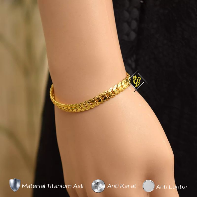 Gelang Titanium Wanita Pria Anti Karat Emas Putih Silver Perak Rose gold Asli Keren MURAH