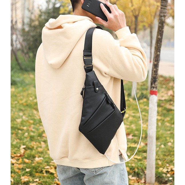 Tas Selempang Kulit Pria Chestpack Tas import 985 USB