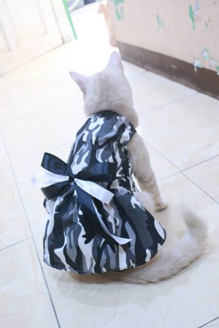 Dress motif army abu-abu untuk kucing size S-XL