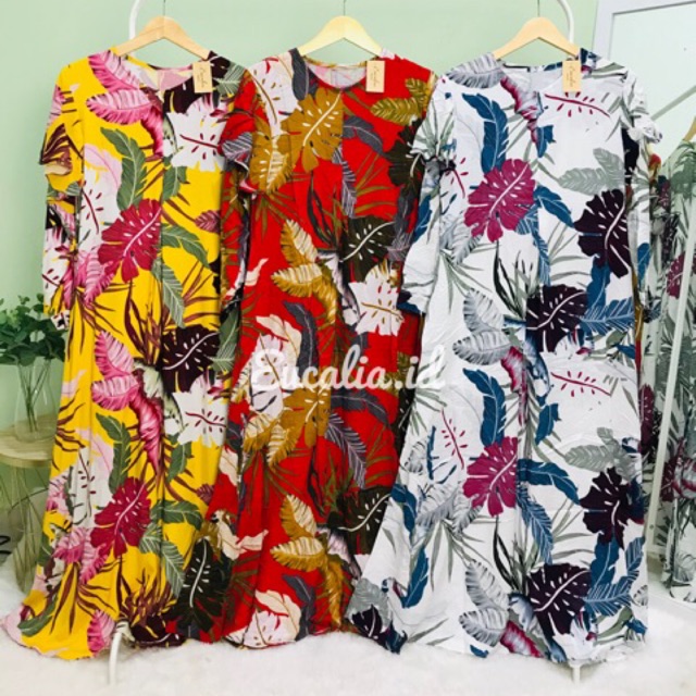 eucalia SOPHIE LONGDRESS Dress gamis motif daun monstera busui friendly