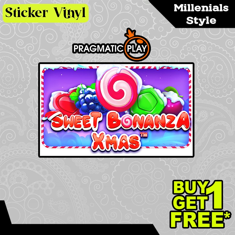 

Stiker Sticker Sweet Bonanza XMAS Pragmatic Play Game Slot Aesthetic Bahan Vinyl Satuan Anti Air