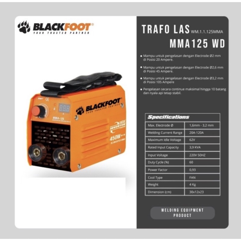 BLACKFOOT Mesin Las Trafo Las MMA 125 Welding Digital