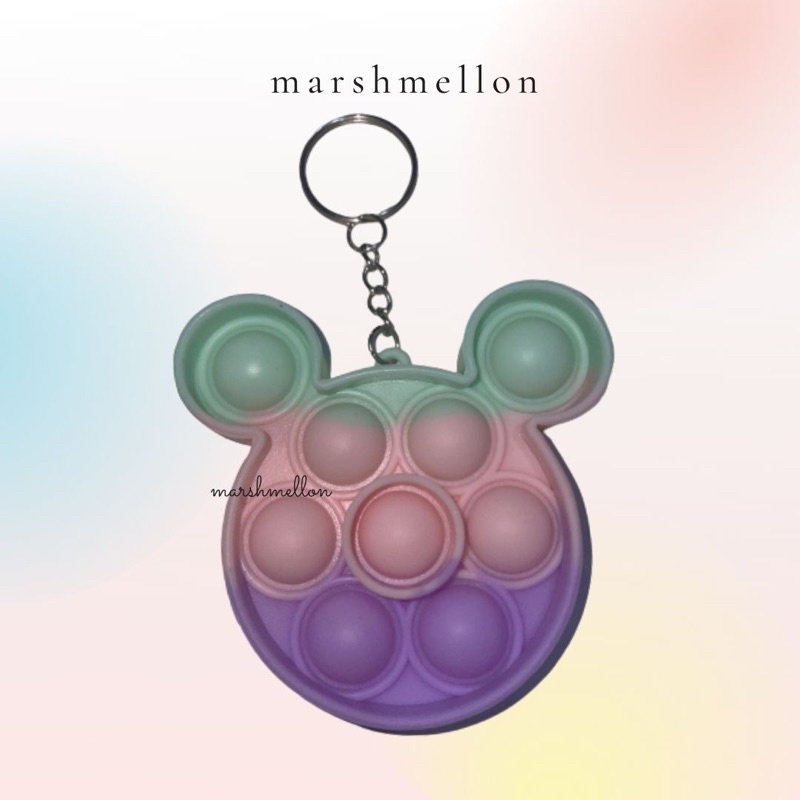 Gantungan Kunci Pop It & Gelang Pop It Pastel Rainbow | Pop It Gurita | Princess Key Chain (Snow White Cinderella Aurora Belle) | Pop It Warna Lilac Pink Tosca Fidget Key Chain Macaron-Mickey