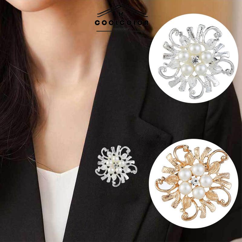 COD❤️ Bros Pakaian All-Match High-end Pearl Fashion Floral Alloy  Kepingan Salju Berlapis Perak Aksesoris Wanita Fashion Mewah Korea