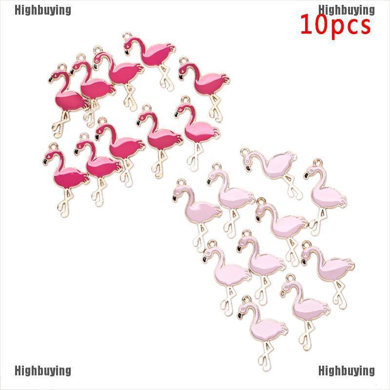 Hbid Glory 10PCS / Lot Charms Pedants / Flamingo Enamel Bahan Alloy Untuk DIY Perhiasan / Craft