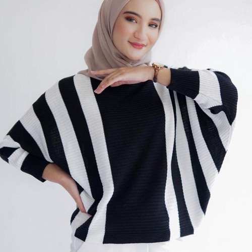 blouse batwing rajut motif zebra on size jumbo/sweater rajut oversize batwing kombinasi/atasan wanita