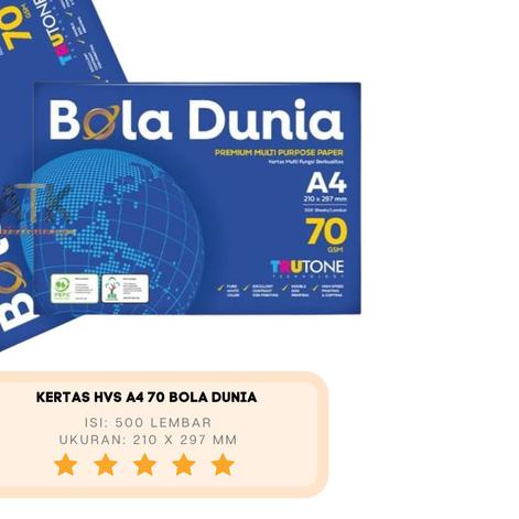 

➬ Kertas Fotocopy HVS A4 70 Gram Bola Dunia atk ♞