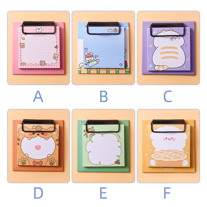 30 Lembar Notepad Portable Anti Lengket Motif Kartun Dengan Papan Klip