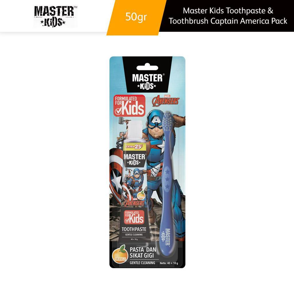 MASTER KIDS 2in1 Pack Toothpaste & Toothbrush Sikat Gigi + Pasta Gigi Anak 50gr Captain America Iron