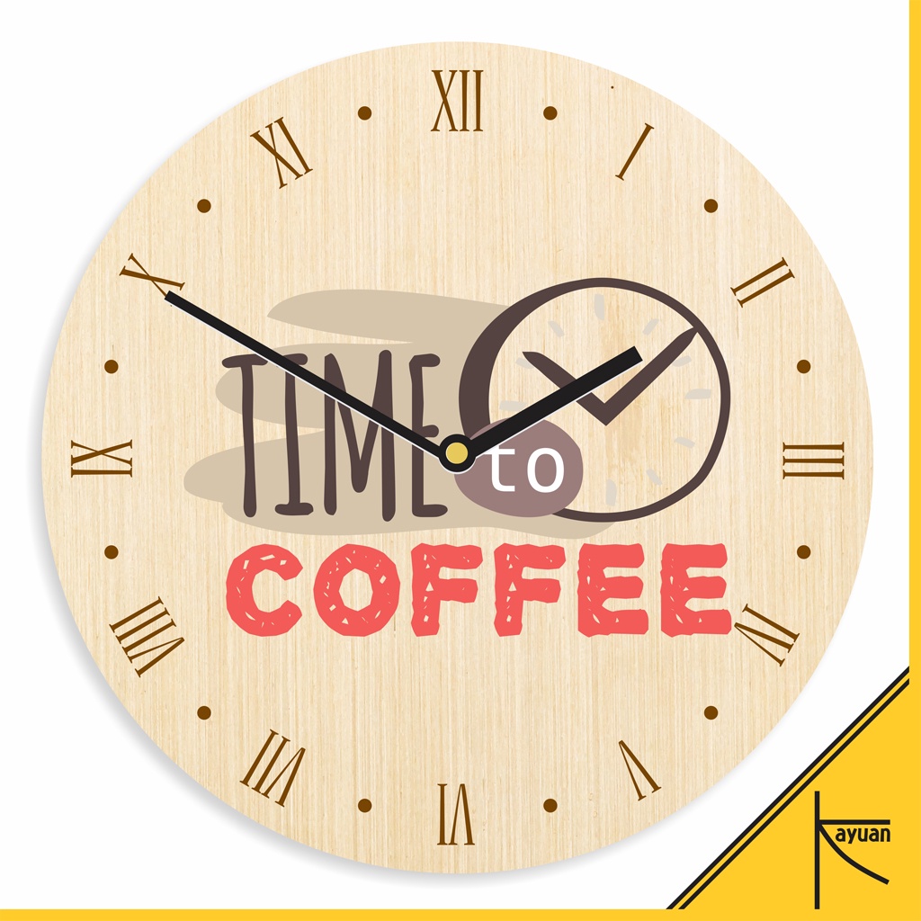 Jam Dinding Kayu Motif Coffee Pajangan Cafe Vintage Home Decor Quotes Aesthetic
