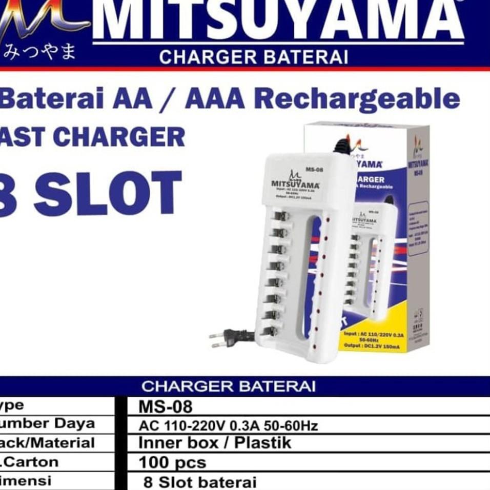 Super Korting Fast Charger 8 Slot Alat Cas Baterai AA dan AAA Rechargeable Mitsuyama MS-08 Original