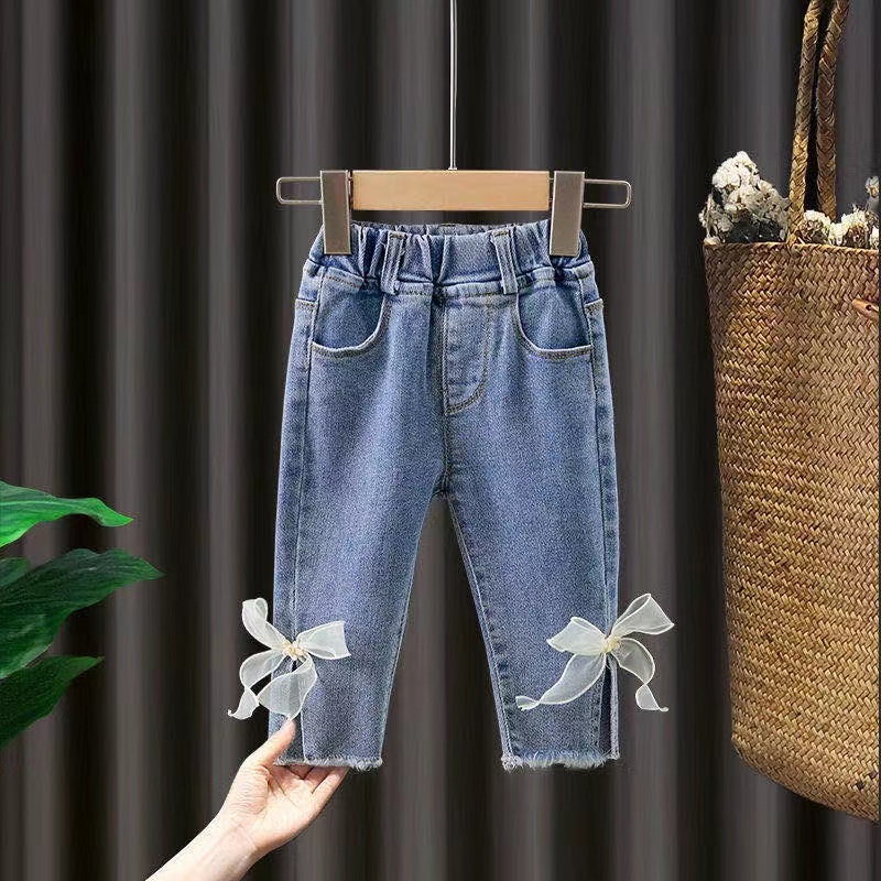 Celana Jeans Anak Perempuan 2-7 Tahun Import Celana Panjang Anak Cewe Motif Pita