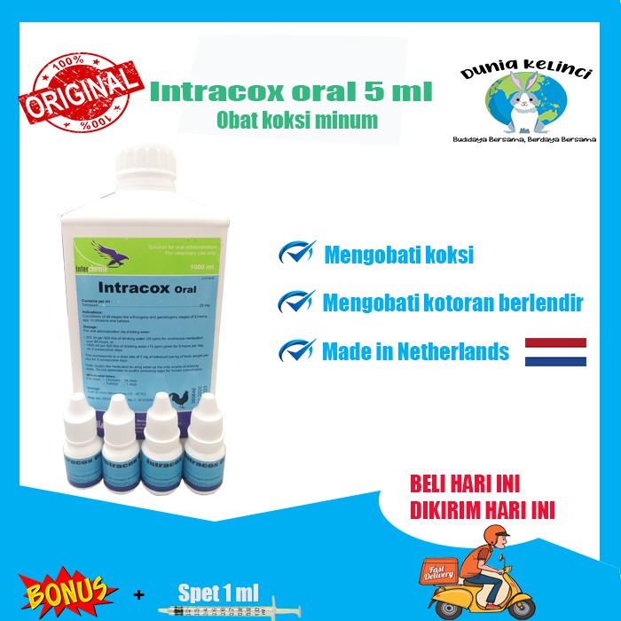 INTRACOX ORAL 5 ML  OBAT SEMBELIT KOKSIDIOSIS KOKSI KELINCI KUCING ANJING HAMSTER SAPI KAMBING HEWAN