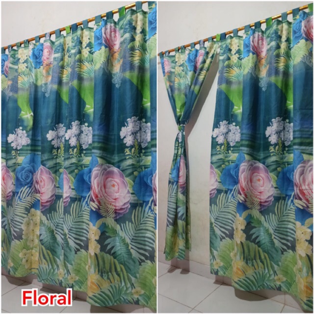 Gorden murah Gorden Karakter - Motif bunga - Perekat