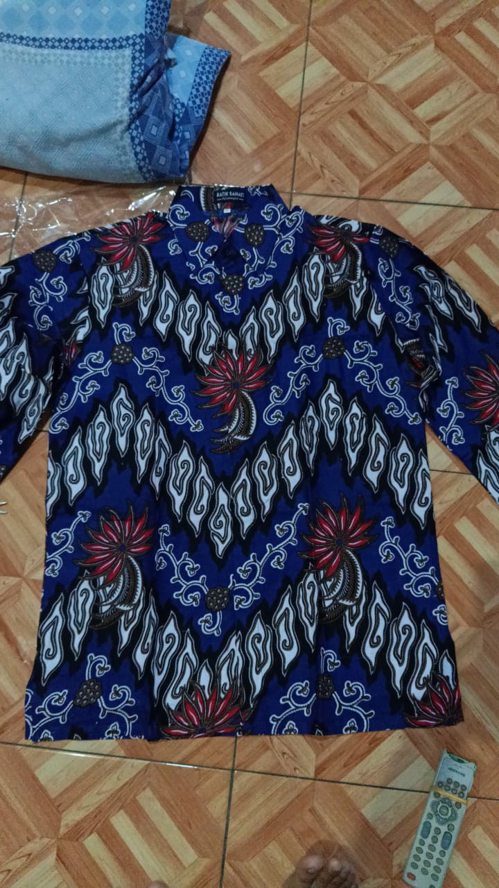 Set Couple Batik Muthia Navy (kemeja, Rok Span, Kebaya Muthia Navy Include Selendang)