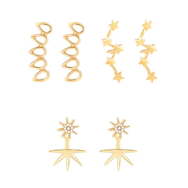 LRC Anting Tusuk Fashion Gold Water Drop Snowflake Big Dipper Rhinestone Earrings Combination D49894