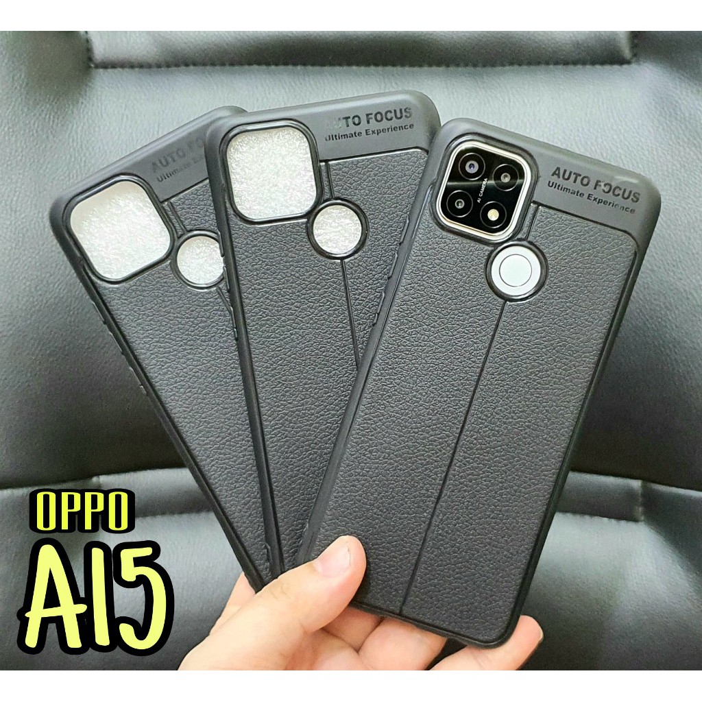 PAKET Case Oppo A15 Free Tempered Glass Layar New Auto Focus Leather Premium Casing