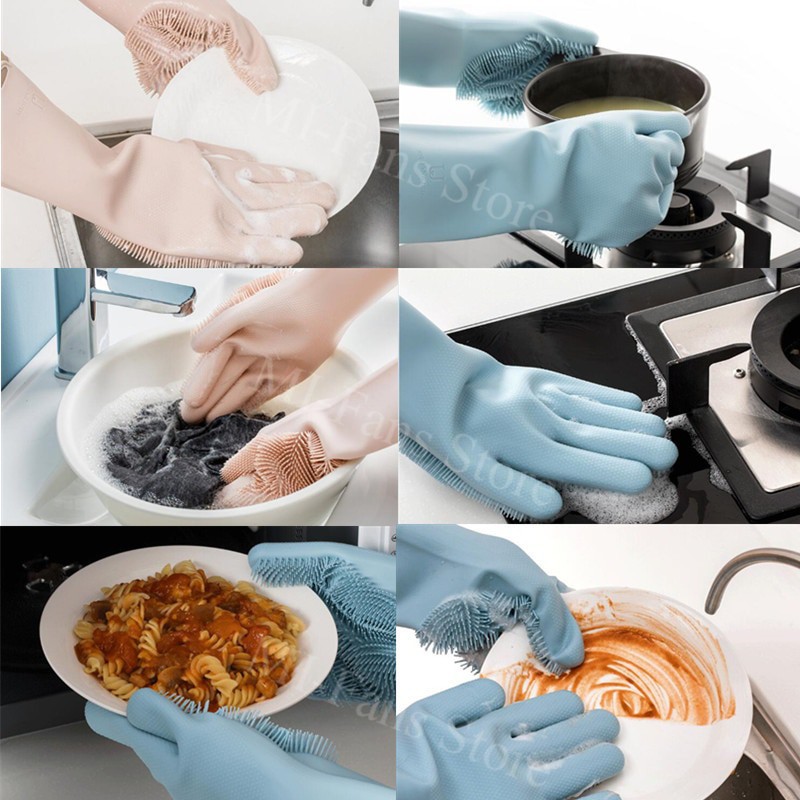 ORIGINAL Xiaomi Mijia JJ Sarung Tangan Cuci Sikat Magic Silicone Cleaning Gloves Grab Medan