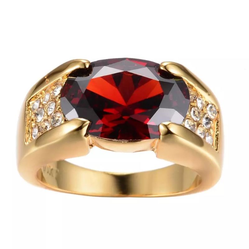 Cincin Batu Permata Red Ruby Zirconia Ring Gold Platted