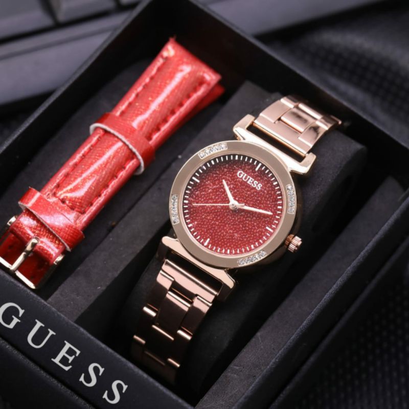 JAM TANGAN WANITA GUESS RANTAI FREE STRAP KULIT INCLUDE BOX EXCLUSIVE | JAM TANGAN CEWEK