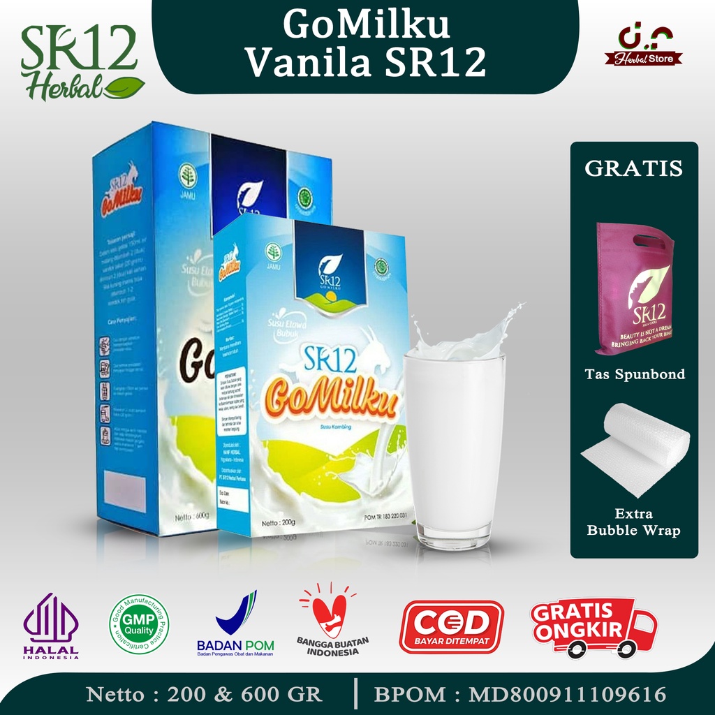 

Go milku Gomilk SR12 Susu Kambing Etawa Penggemuk Badan Promil Bubuk 200g 600g