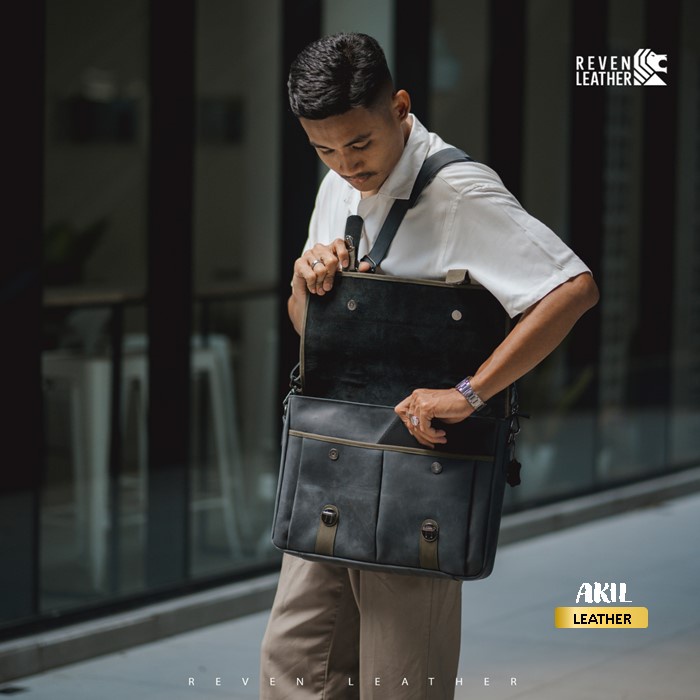 Tas Laptop Kulit Pria Model Selempang Slempang Bahu Jinjing Reven Helsinki Leather Bag Bahan 100% Kulit Sapi Asli Original Premium