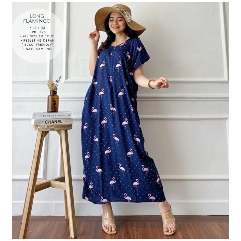 daster long semata kaki, daster panjang viral kekinian, daster rayon busui terlaris-Long Flamingo
