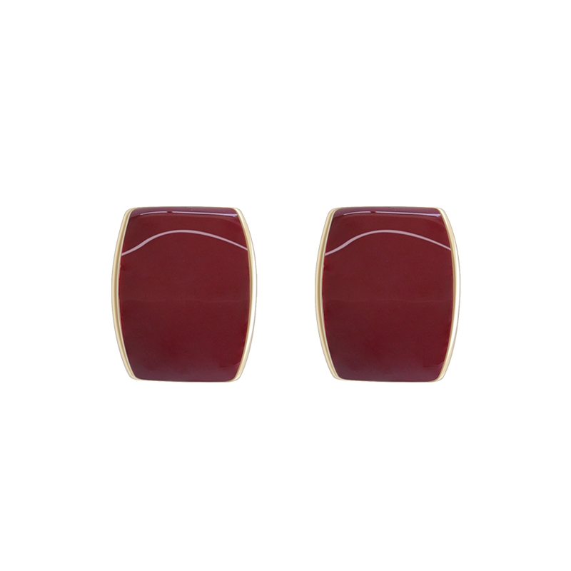 Anting Bentuk Kotak Geometris Burgundy Untuk Wanita Aksesoris vintage Korea