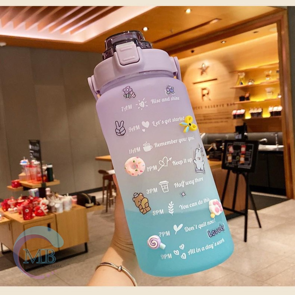 RT61 BOTOL MINUM TUMBLER KOREA WARNA GRADASI PELANGI PENANDA WAKTU UKURAN BESAR 2 LITER 2000 ML 2 L MB2767