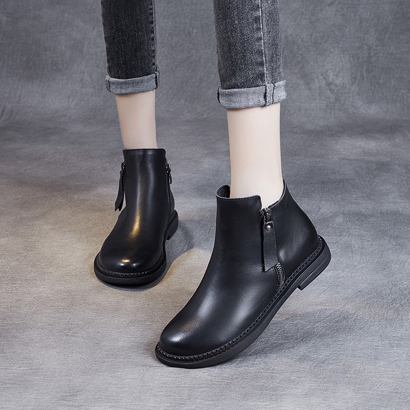 Martin Boot Cewek Wanita Sepatu Bot Wanita Datar Kulit Sepatu 2021   Tumit Tebal Martin Sepatu Bot K