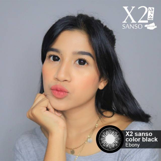[FREE LENSCASE] SOFTLENS X2 SANSO BLACK 14.5MM &amp; 15MM NORMAL &amp; MINUS (-0.50 S/D -6.00)) X2  Hydrogel