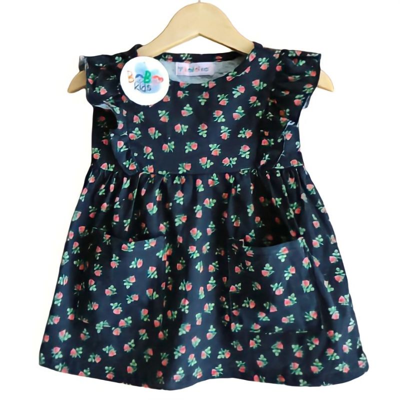 Baju Dress Anak Perempuan Cewek Lengan Pendek Bobokids Ruffle Usia 1- 3 Tahun Bisa Pilih Motif