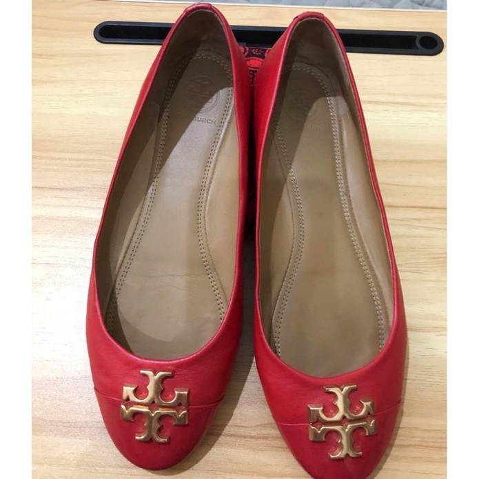 LIKE NEW SEPATU TORY BURCH FLAT SHOES RED BRANDED AUTHENTIC ORIGINAL TB SANDAL SECOND BEKAS THRIFT 3