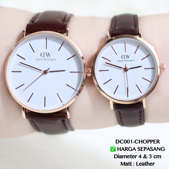 Jam tangan couple kulit pria wanita leather grosir ecer murah import grosir FREE BATERAI DC025