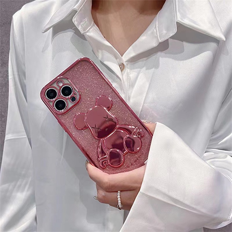 3D Bear Phone Case for iPhone 13 12 11 Pro Max X Xr Xs Max SE 2020 iPhone 8 7 6 6s Plus Luxury Plating Soft Case Silicone Soft TPU Casing All-inclusive Shockproof Protective Cover