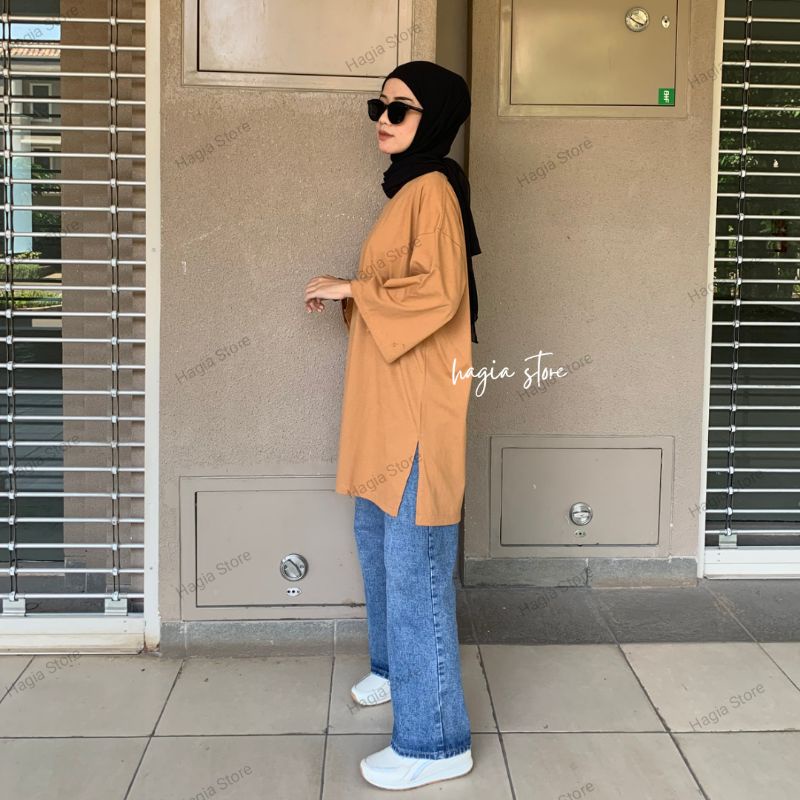 Lexa kaos oversize wanita top hijab basic by hagia kaos polos | baju atasan wanita | baju polos | oversize Hitam