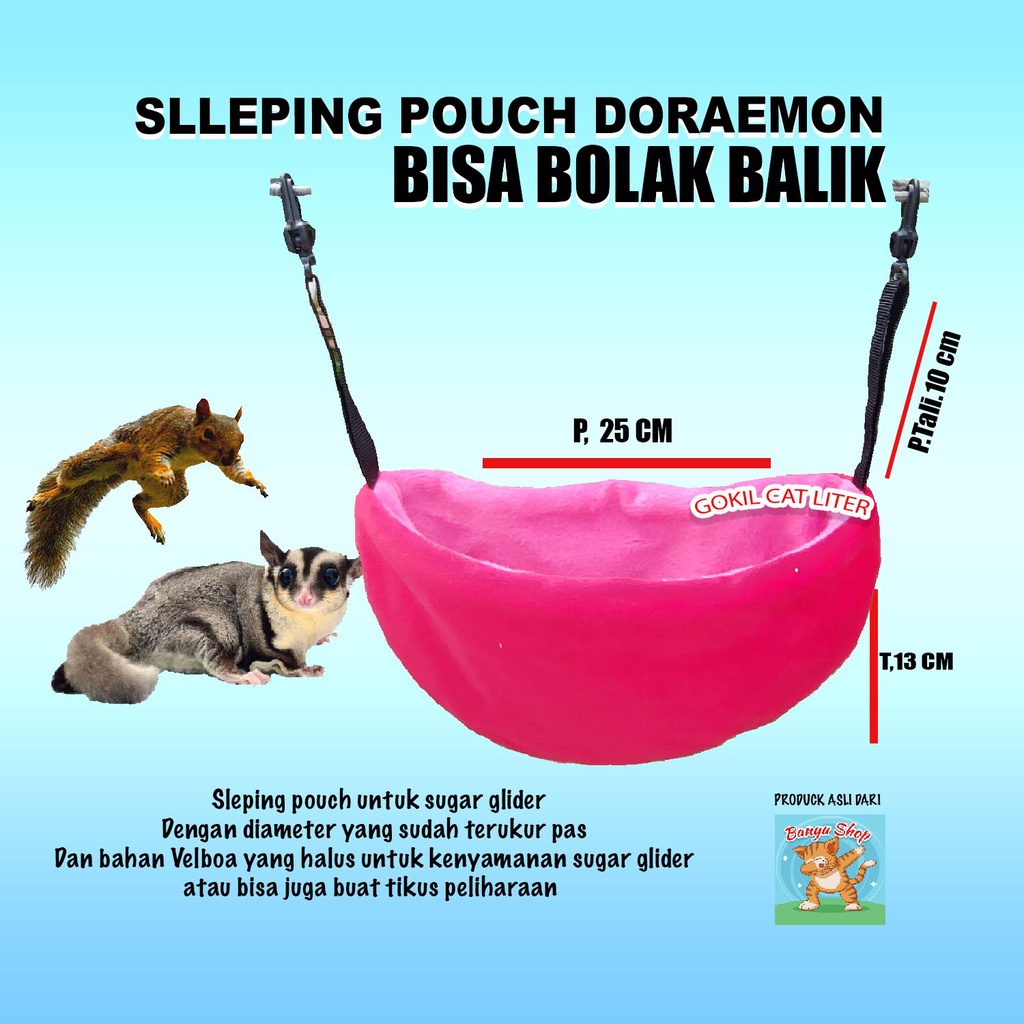 TEMPAT TIDUR SUGAR GLIDER-SLEEPING POUCH SUGAR GLIDER-DORAEMON WARNA