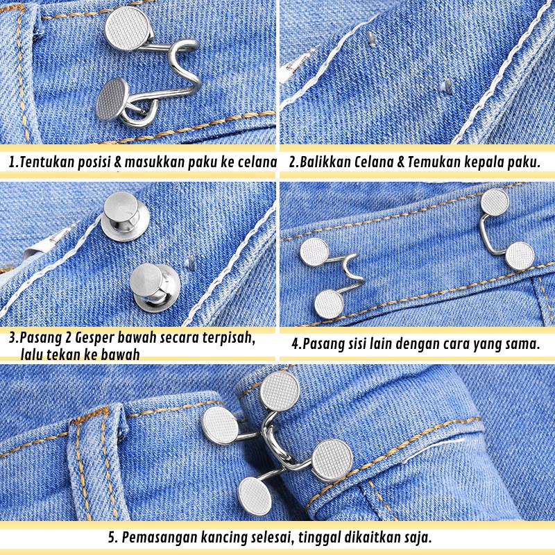 COD❤️Kancing Jeans Kait Pengecil Lingkar Pinggang Kancing Celana Jeans Model Bisa Dilepas Desain Bunga Daisy Warna Logam Adjustable