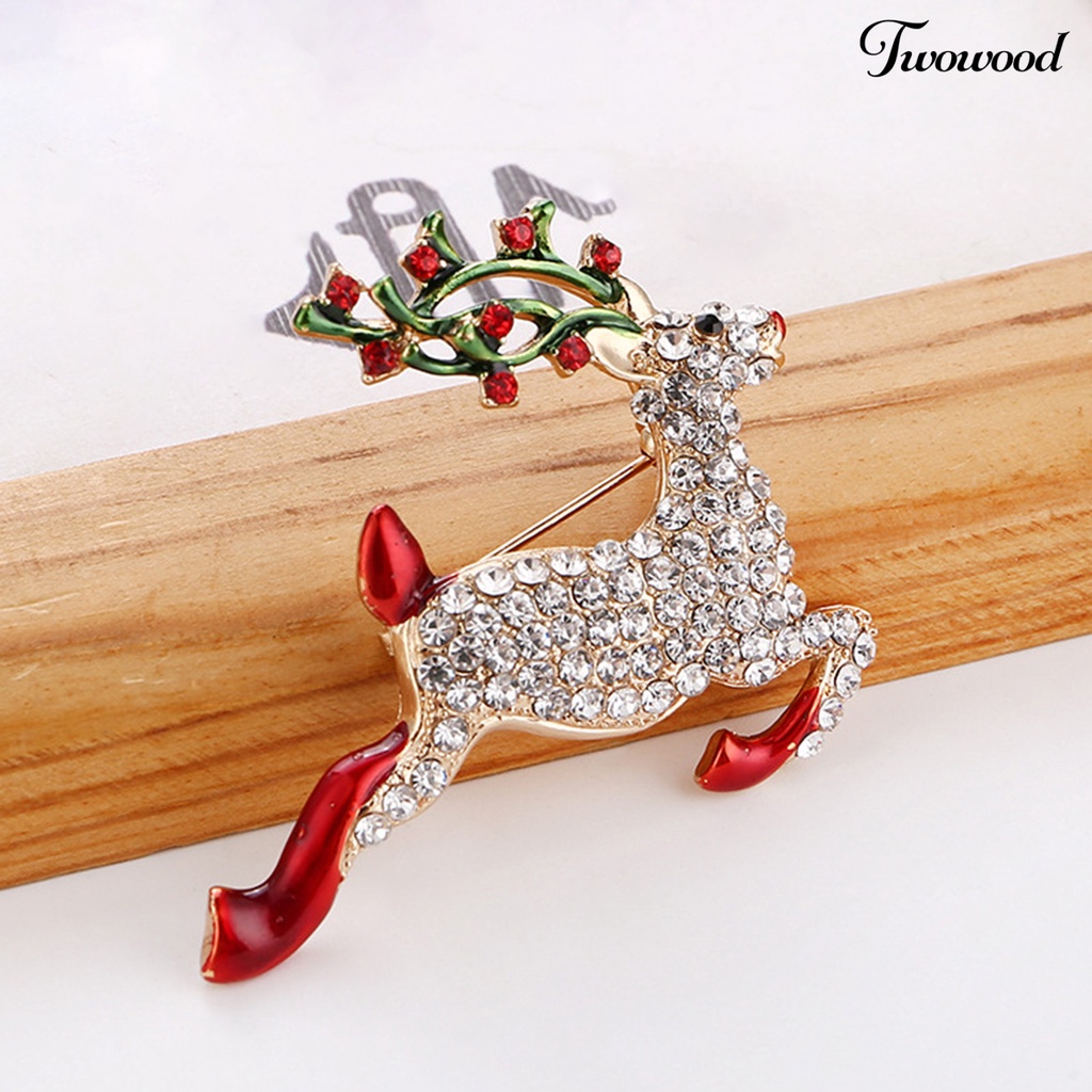 Twowood Brooch Pin Deer Shape Decoration Jewelry Shiny Rhinestone Exquisite Brooch Christmas Gift