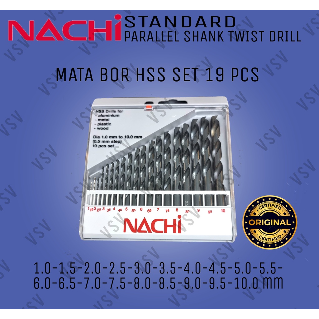 NACHI Mata bor 19pcs set 1.0mm-10.0mm Mata bor besi HSS Drill