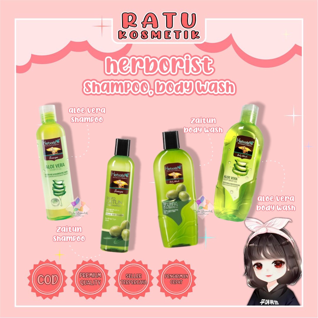 ❤ RATU ❤ Herborist Shampoo | Sampo / Body Wash | Sabun Mandi Zaitun  / Aloevera 250ml(✔️BPOM)